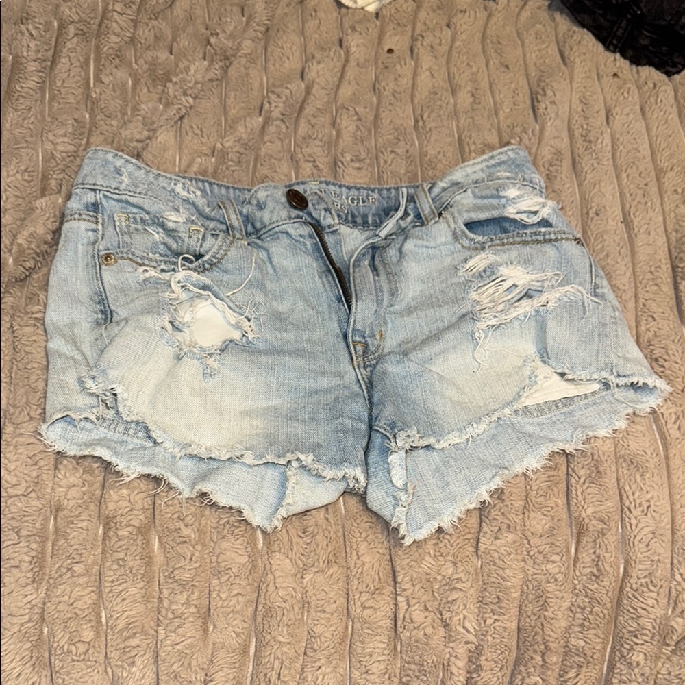 Distressed Light Blue Denim Shorts